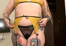 Blonde Tattooed Model Alina Flirts Seductively in Yellow Outfit!