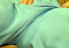 Babe masturbates her pretty creamy pussy close up.