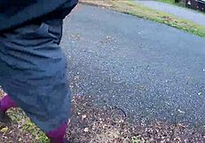 Stockings Worn Outdoors In Public Setting For Detailed View