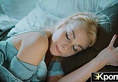 A cute petite European blonde masturbates her wet pussy before intense sex with a black partner