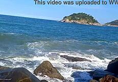 first time having hot sex on the beach with a gorgeous brunette