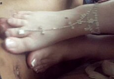 Girlfriend Performs Footjob On Friend's Cock Until Cum