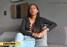 Innocent latina with natural tits rides big dick homemade.