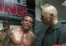 tattooed brunette with natural tits receives back cumshot