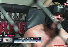 tattooed brunette with natural tits receives back cumshot