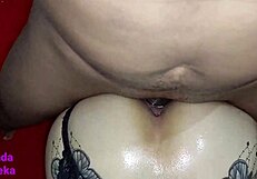 Blonde amateur gives interracial blowjob before anal