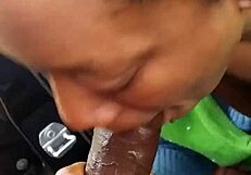 Slut Sucking Cock Sloppily Outside And Swallowing