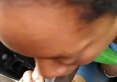 Slut Sucking Cock Sloppily Outside And Swallowing