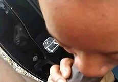 Slut Sucking Cock Sloppily Outside And Swallowing