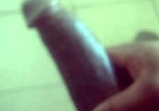 Masturbating huge black monster cock on massage table