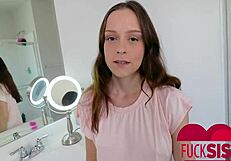 sneaking around with stepsis lily glee for cowgirl riding and cumshot 😏