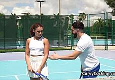 Damn! Curly Ebony Spinner Rides Cock After Tennis