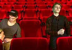 Gay 3some with rimming and cumshots scene in Inema hall