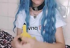 wife humiliates her old cuckold husband in femdom scene.