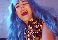 wife humiliates her old cuckold husband in femdom scene.