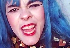 wife humiliates her old cuckold husband in femdom scene.