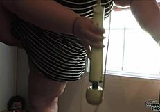 Ssbbw Uses Vibrator For Standing Orgasm While Flashing At Window