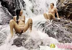 teasing guide at waterfall leads to ass fucking