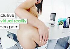 blonde teen plays with pussy in virtual reality quietly