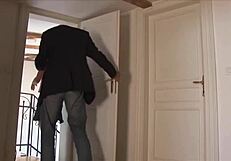 milf caught giving handjob to big cock