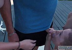 hot russian teen in outdoor 4some with blowjob and group action 😈