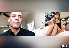 Haley Reed enjoys some personal time with a big purple dildo, showcasing her blonde hair and natural features.