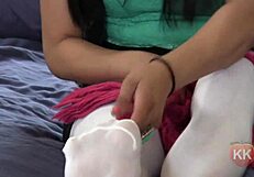 Her POV Pantyhose Footjob Explodes Cum!