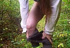 skinny hairy guy takes a bold pee outdoor