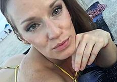 jillian hits the beach in a tiny gold bikini 😍