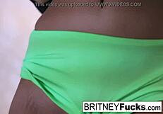 Hot blonde Britney teases and inserts giant toy in pussy