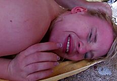 Hot blonde takes rough pounding with cum in mouth