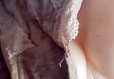 With toys in retro blue films and cum