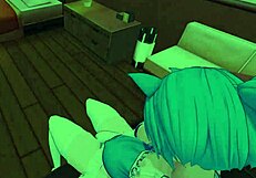 Anime girl with big tits squirts in missionary after footjob