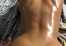 lunch break interracial backshots with oiled up babe