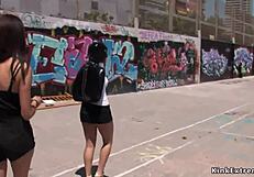 Hey, wanna see this blonde bound in latex outdoors for hardcore domination?