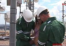 I can't believe this petite girl with tiny 18+ boobs got anal from two workmen today