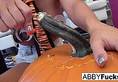 abigail mac carves pumpkin, then masturbates intensely