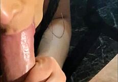 Tranny Performs Upside Down Deepthroat on Boyfriend's Cock