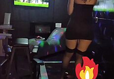 Teen in latex dress and fishnets gets bold fucking.