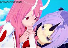 Shuna and Shion Rimuru in the Hot Springs the Time I Got Reincarnated as a Slime Parody. 3some, group, 3d, anime, hentai.