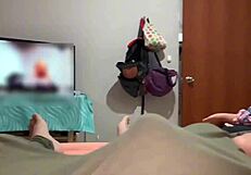 i'm masturbating behind my stepsister watching her big ass, she catches me and helps finish