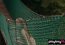 Petite redhead russian kate great stripping on a suspension bridge outdoor