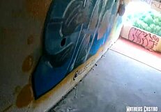 Party hotel foursome with tattooed amateurs fucking outdoors in abandoned spot