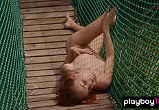 Petite redhead russian kate great stripping on a suspension bridge outdoor