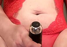 Sexy Solo Babe Rubs Wet Pussy with Vibrator Through Lingerie