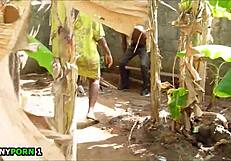 Garden Quickie with Ebony Babe Bent Over