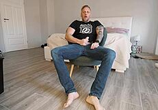 Big Guy Jerks Off with Bare Feet and Dirty Talks Punishment