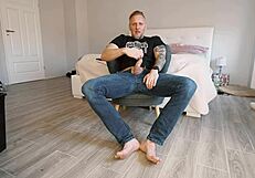 Big Guy Jerks Off with Bare Feet and Dirty Talks Punishment