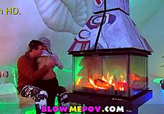 Sloppy blowjob in snowy POV