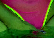 craving for cock in sexy monokini in the pool